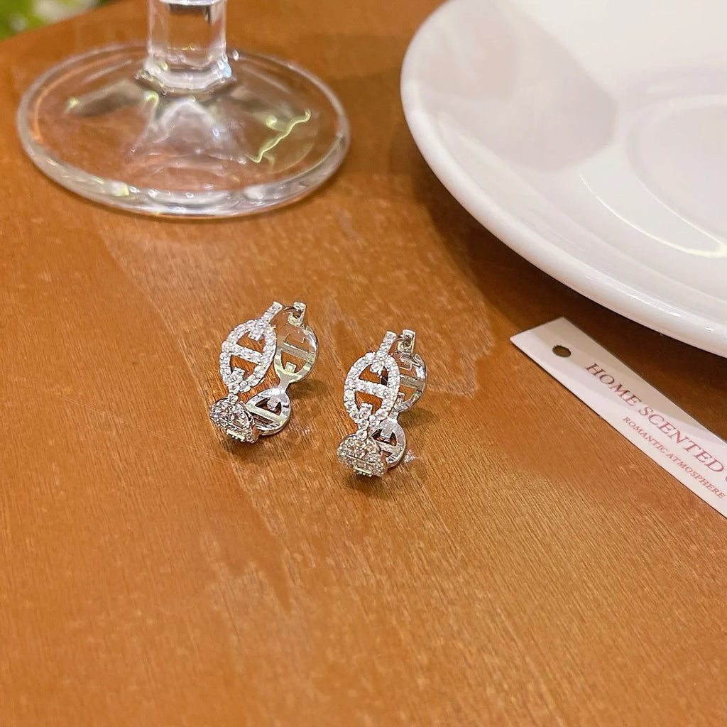 Women's diamond earrings with thick gold plating in silver, gold and rose gold colour options