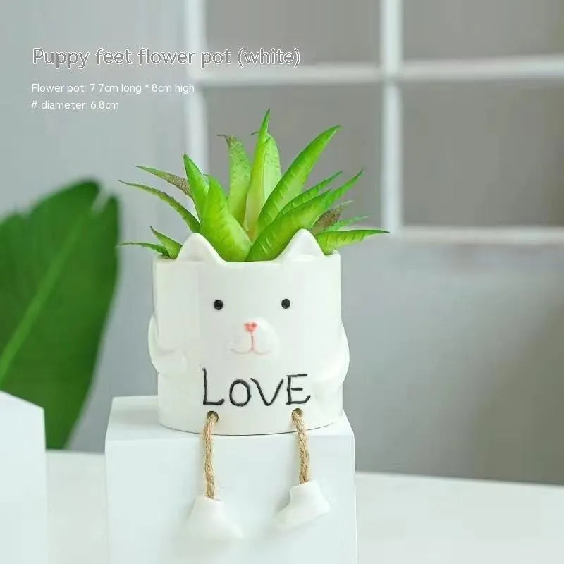 Ceramic hanging foot flowerpot for succulent plants in cartoon style with multiple colour options