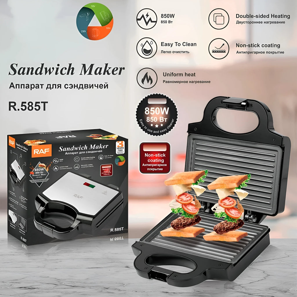 Double side heating sandwich machine 850W in R.585T colour, 25.4 x 11.4 x 25.5cm breakfast maker for toasted bread.