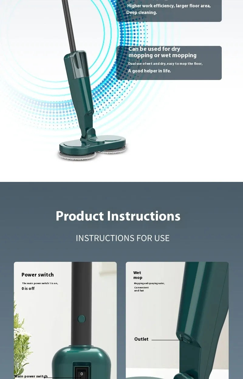 USB rechargeable wireless sweeping and mopping all-in-one machine in white or green.