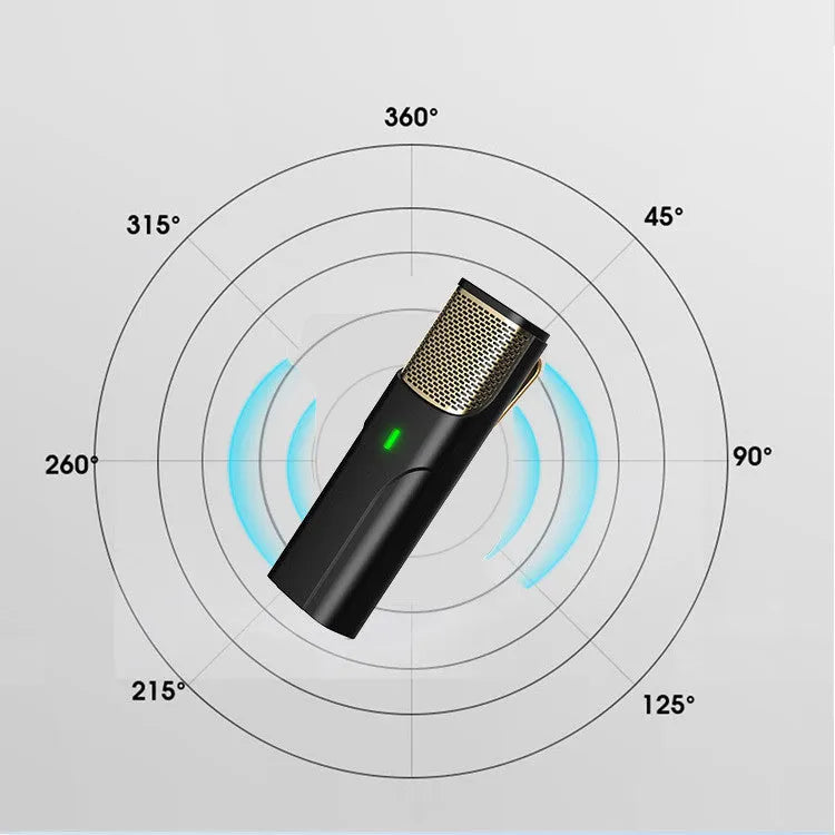 Black wireless lavalier microphone system with compact receiver for smartphones and cameras