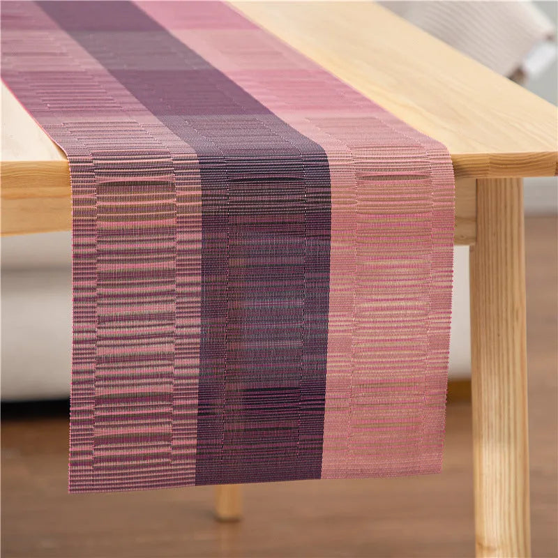 Modern PVC non-slip dish mat in gradient bamboo pattern placed in a kitchen sink.