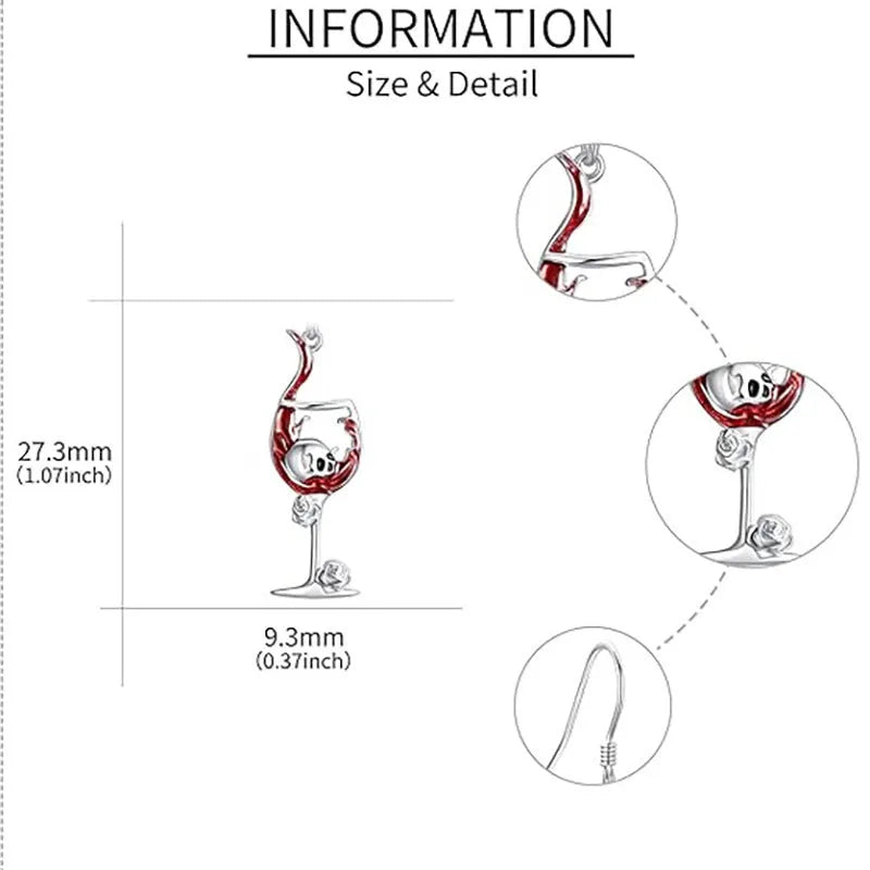 Halloween skull wine glass design earrings with zinc alloy construction and electroplated metallic finish
