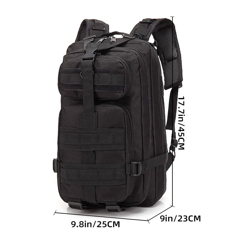 Large khaki off-road hiking backpack with air pillow belt system shown for mountaineering.