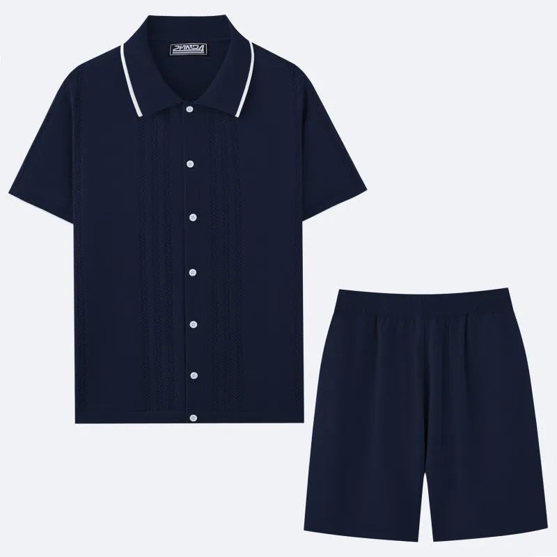 Business casual short sleeve knit sweater and matching shorts set in Tencel viscose fabric.