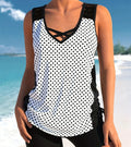 Women's printed split boxer swimsuit set showing top and shorts in a choice of colours.