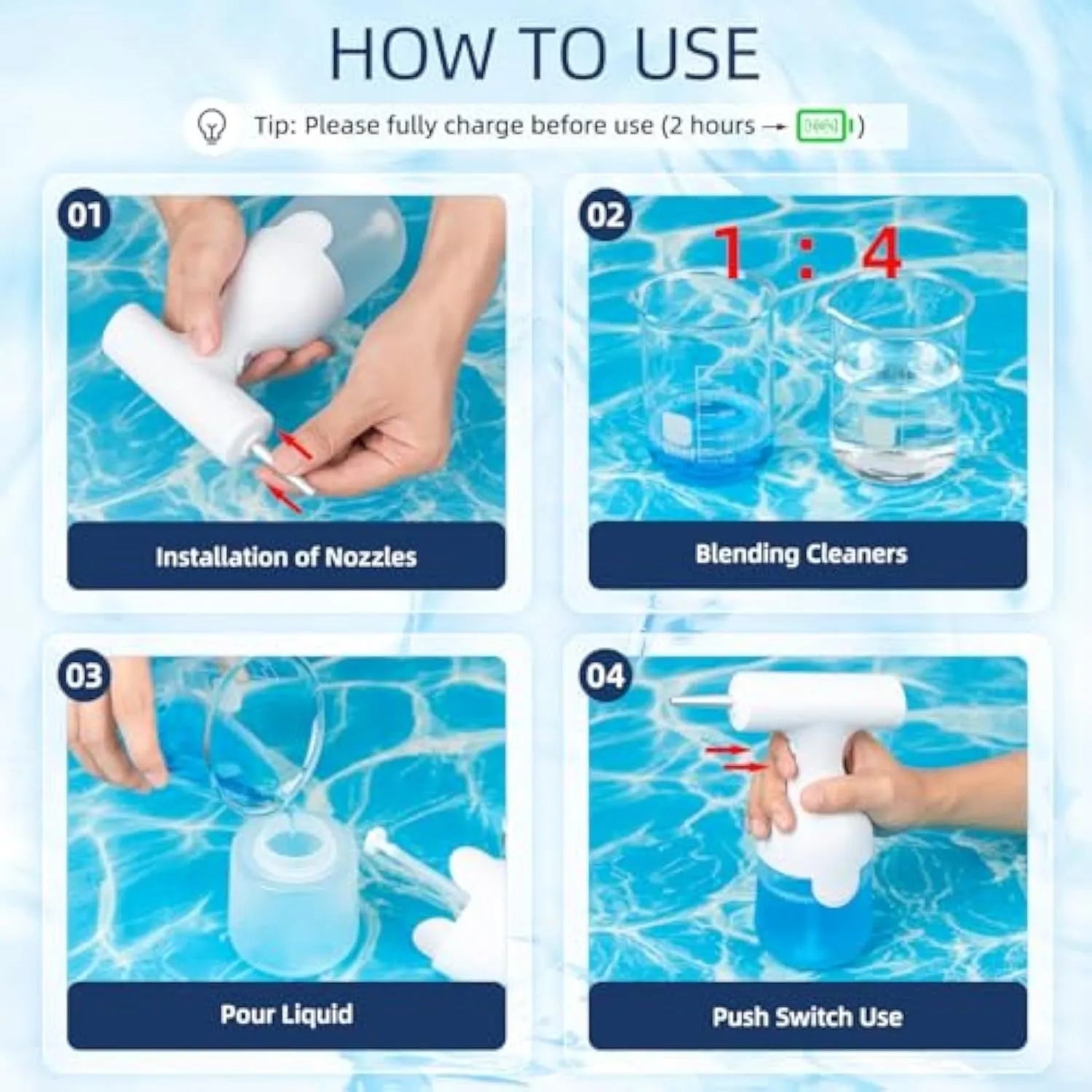 White electric foam soap dispenser with two nozzles for pet bathing and home cleaning