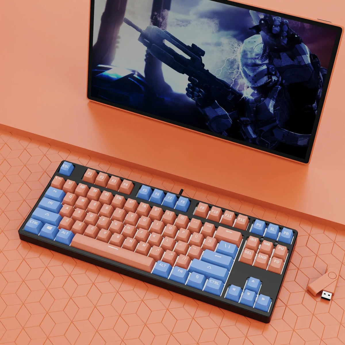 87-key hot-swappable mechanical gaming keyboard with two-tone keycaps and metal chassis