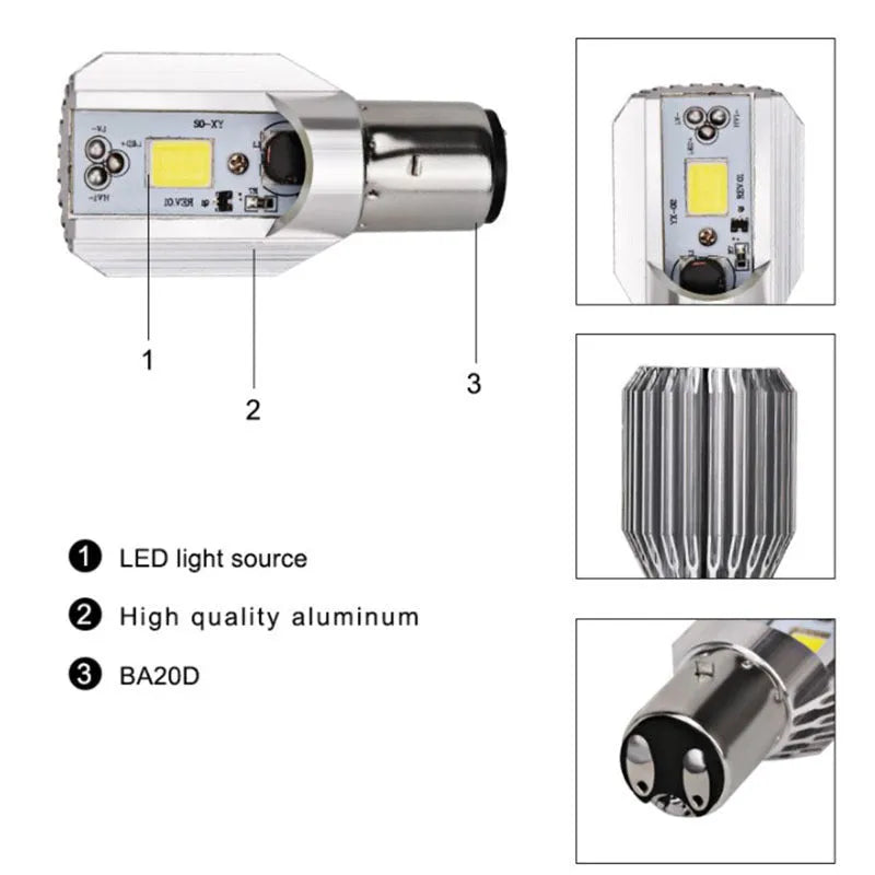Motorcycle LED headlight unit with aluminium housing for H4 and BA20D sockets