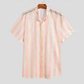 Pink men's casual shirt with waffle texture fabric and short sleeves in loose cardigan style