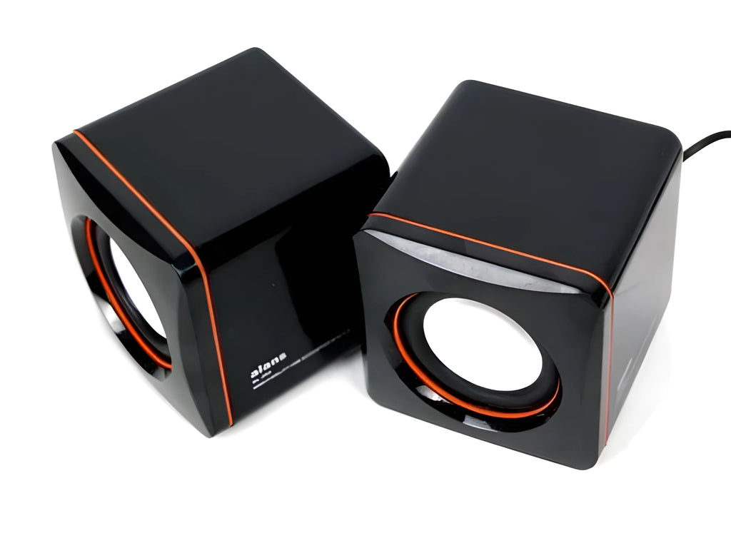 Small black square USB-powered 2.0 computer speaker for desktop placement