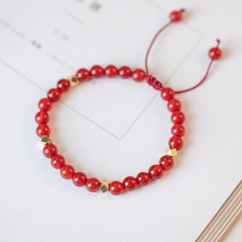 Hand-woven natural red agate bracelet with diamond pattern beads in ethnic style
