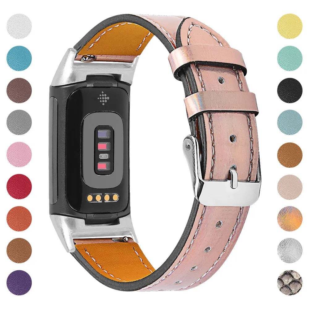 Genuine cowhide leather replacement strap for Fitbit Charge 5 and Charge 6 smartwatches