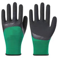 Black and green rubber work gloves shown flat, size M with a length of 22-24cm