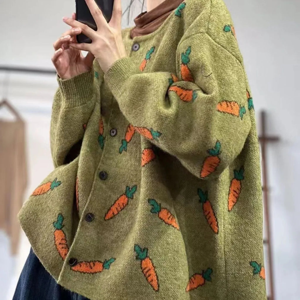 Mori artistic printing colour contrast cardigan sweater in loose free size fit