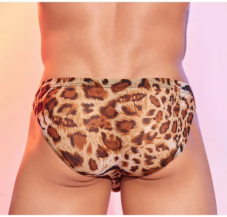 Men's leopard print low waist panties with nylon fabric in free size