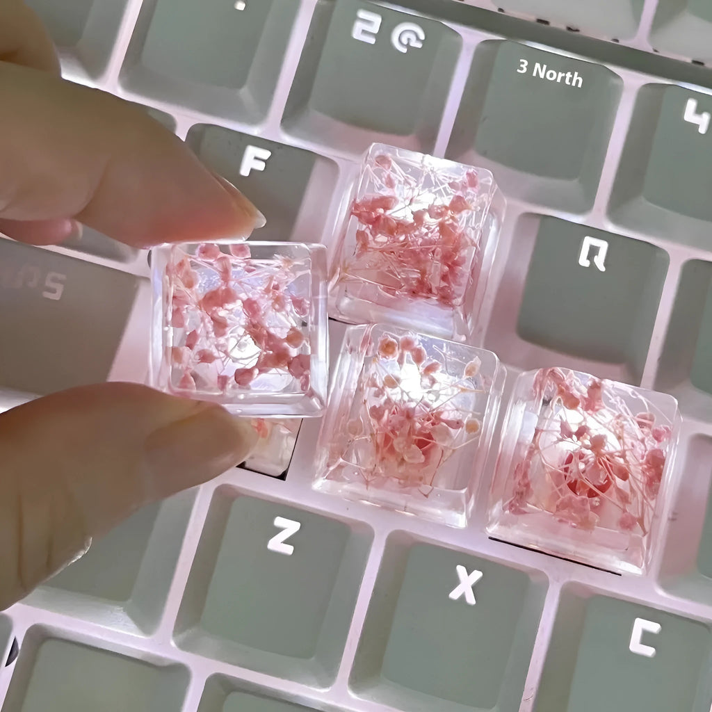 High transparency starry sky design resin keycap for mechanical keyboards in green colour.