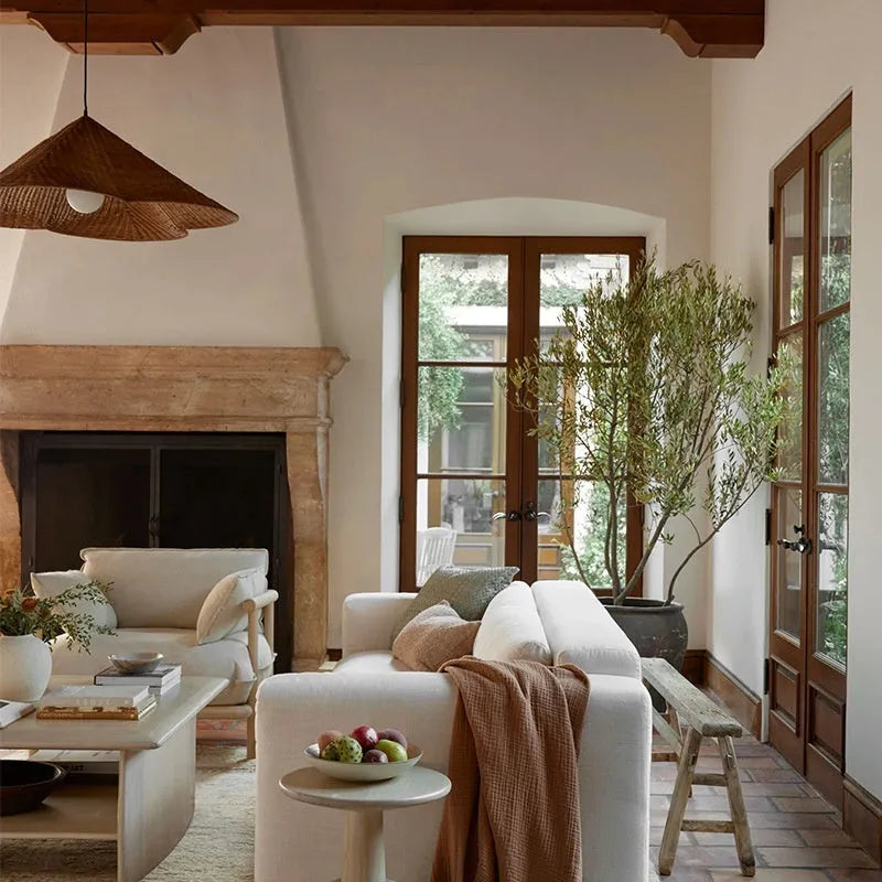 Natural rattan and rice paper ceiling pendant light in zen silent wind style.