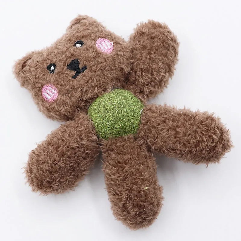 Brown bear style edible catnip chewing ball toy for cats dental care