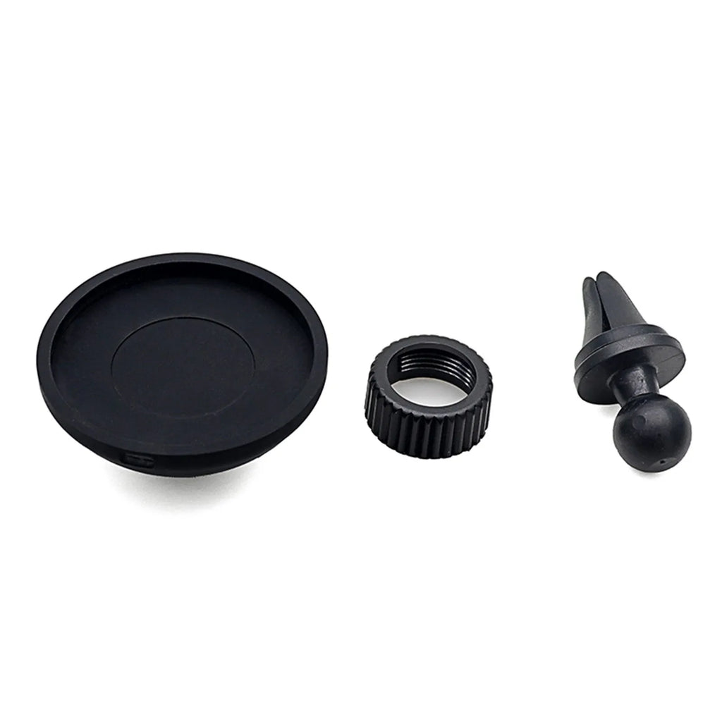Black magnetic car phone holder with air vent bracket and dashboard base mounting options