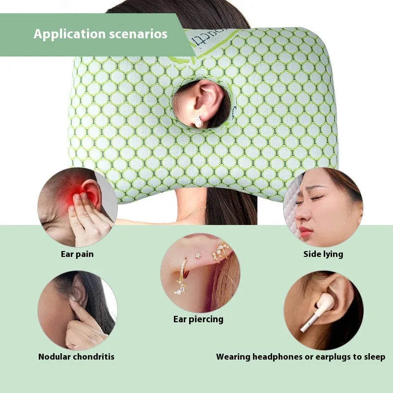 Beauty salon single hole ear pillow for adults in grey colour on a treatment bed.