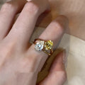 Water drop contrast colour open ring for women with geometric shape and double Sheng stone detail