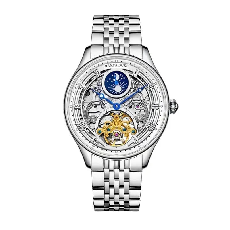 Men's waterproof business watch with steel strap in rose gold and white steel colour options