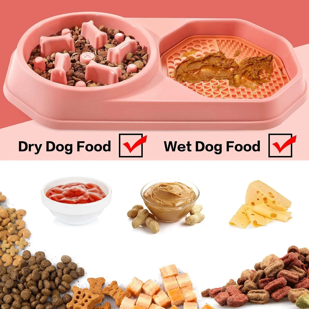 Slow feeder dog bowl with colourful maze pattern for anti-gulping and bloat prevention