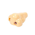 Flesh coloured plastic manual pencil sharpener with a geometry shape and large nostril opening.