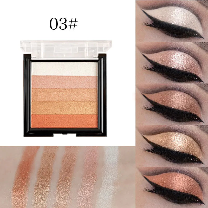 Highlight eye shadow plate compact with six shade options for facial contouring and brightening