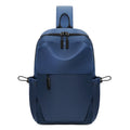 Men's grey waterproof chest bag showing dimensions and polyester lining interior