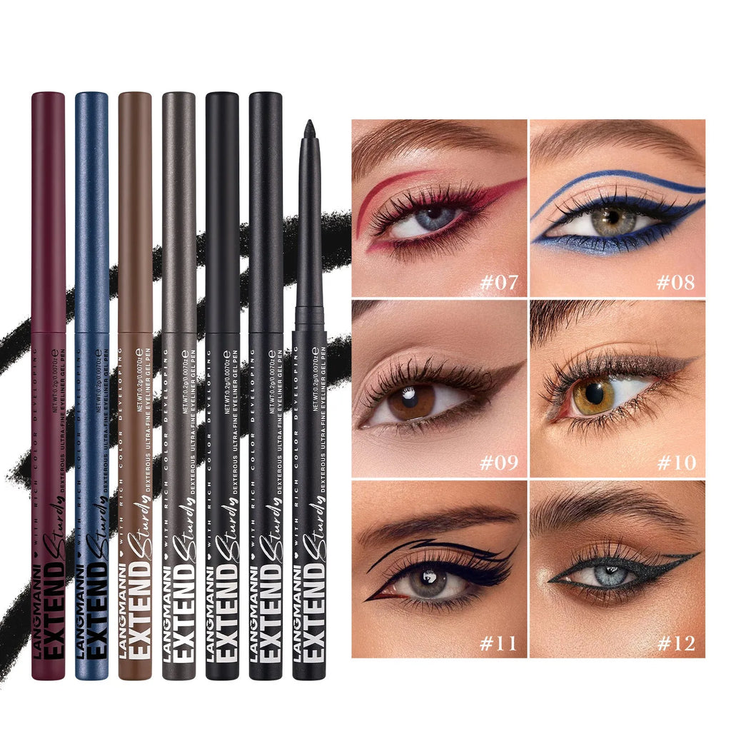 Set of 12 colourful gel glitter eyeliner pencils with various finishes for multifunctional makeup use