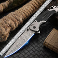 Outdoor alloy folding knife with 115mm handle showing blade in plain or patterned style