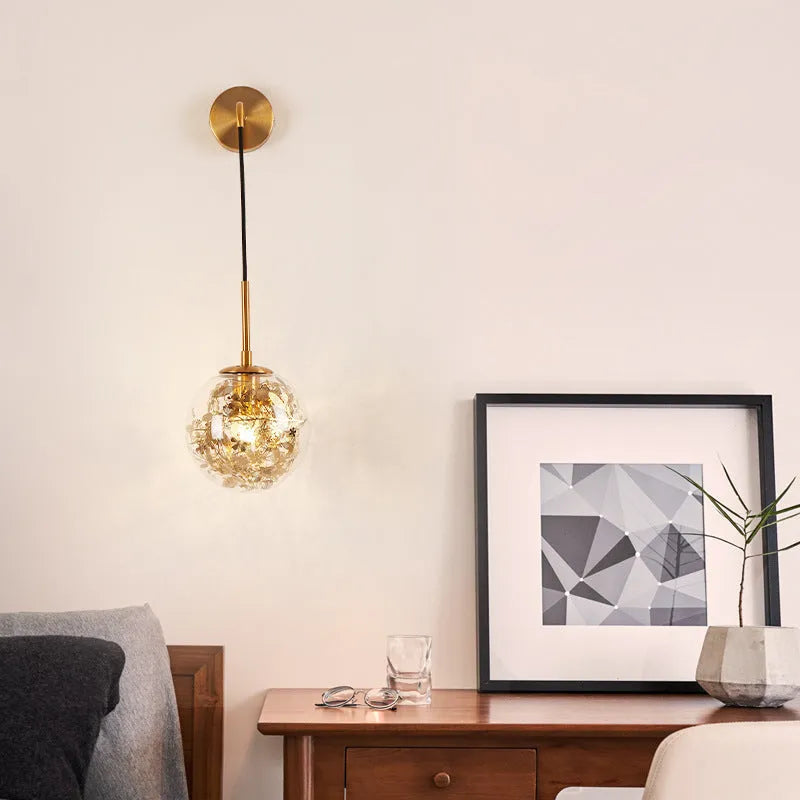 Modern glass bedside wall lamp with LED light in gold or silver finish