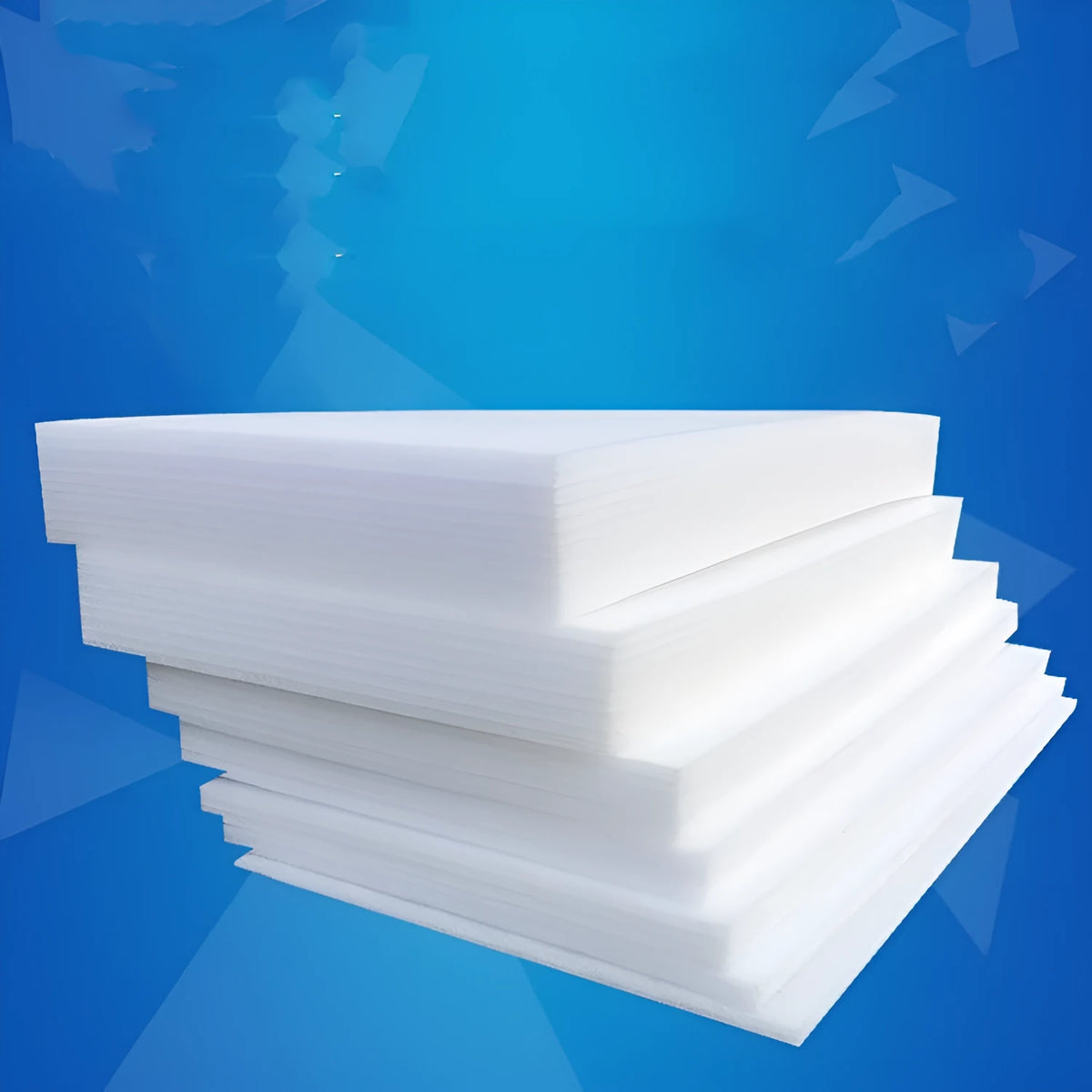 Large white EPE pearl cotton foam board showing its 2 metre by 1 metre dimensions and 10mm thickness.