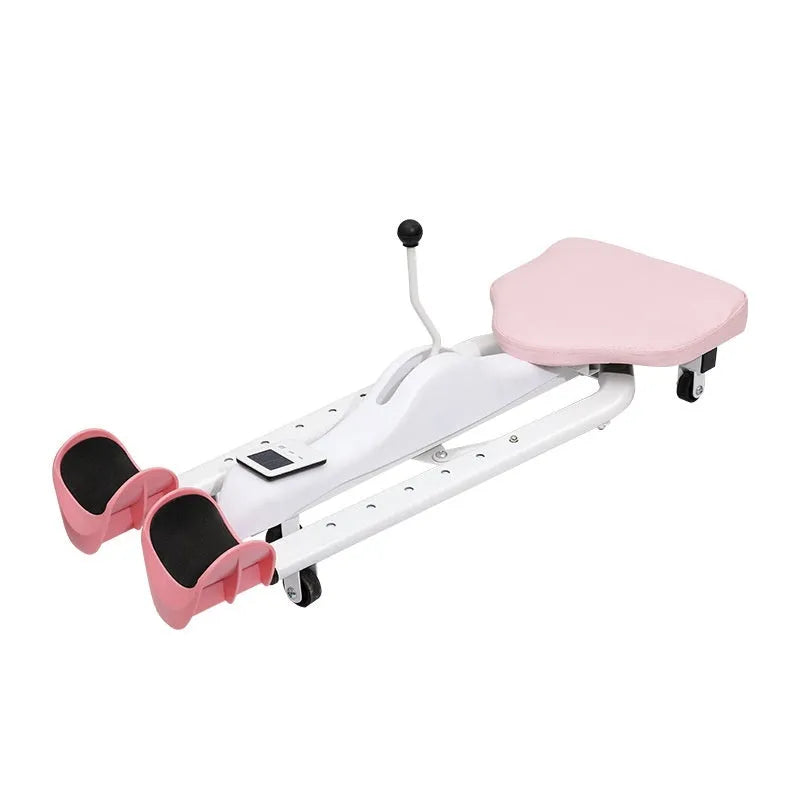 Steel-frame leg stretching device with foam padding in blue colour