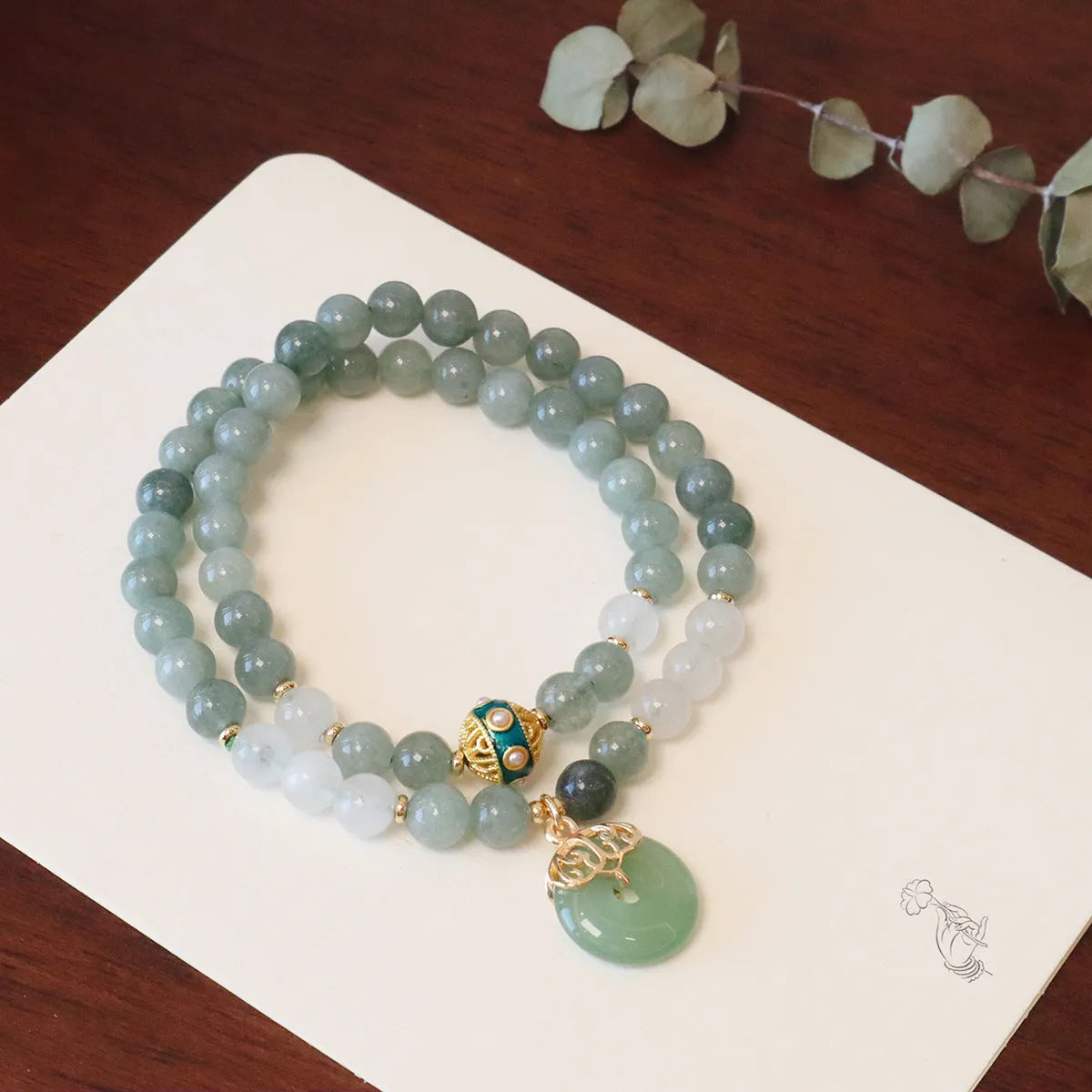 New Chinese style women's bracelet with Safety Buckle pendant and geometry Myanmar jade beads