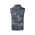 Black silver pastebrushing men's sleeveless t-shirt with a stand collar on a hanger.