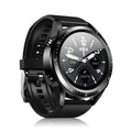 Black smart watch with blood pressure monitoring on a silicone strap, showing its 1.28-inch screen.