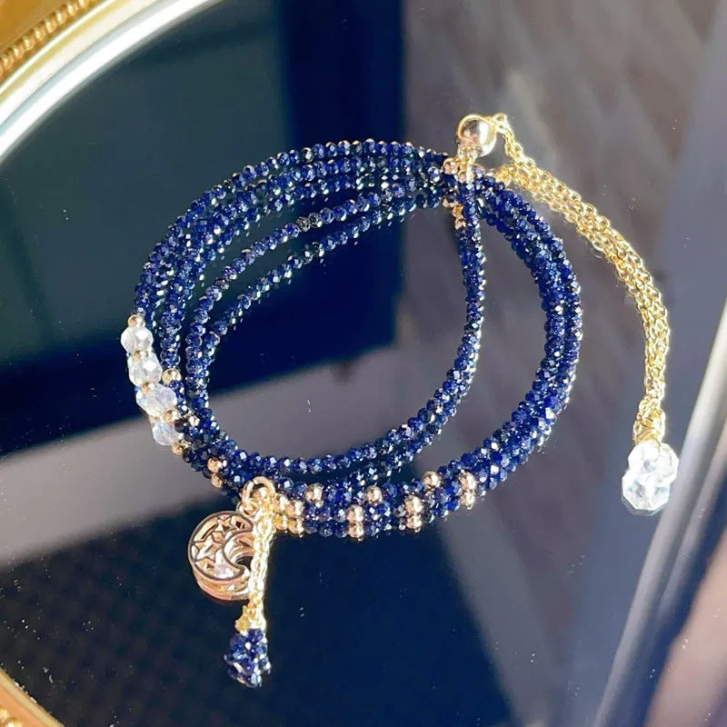 Blue san stone three-ring multi-layer bracelet for women with manual processing details