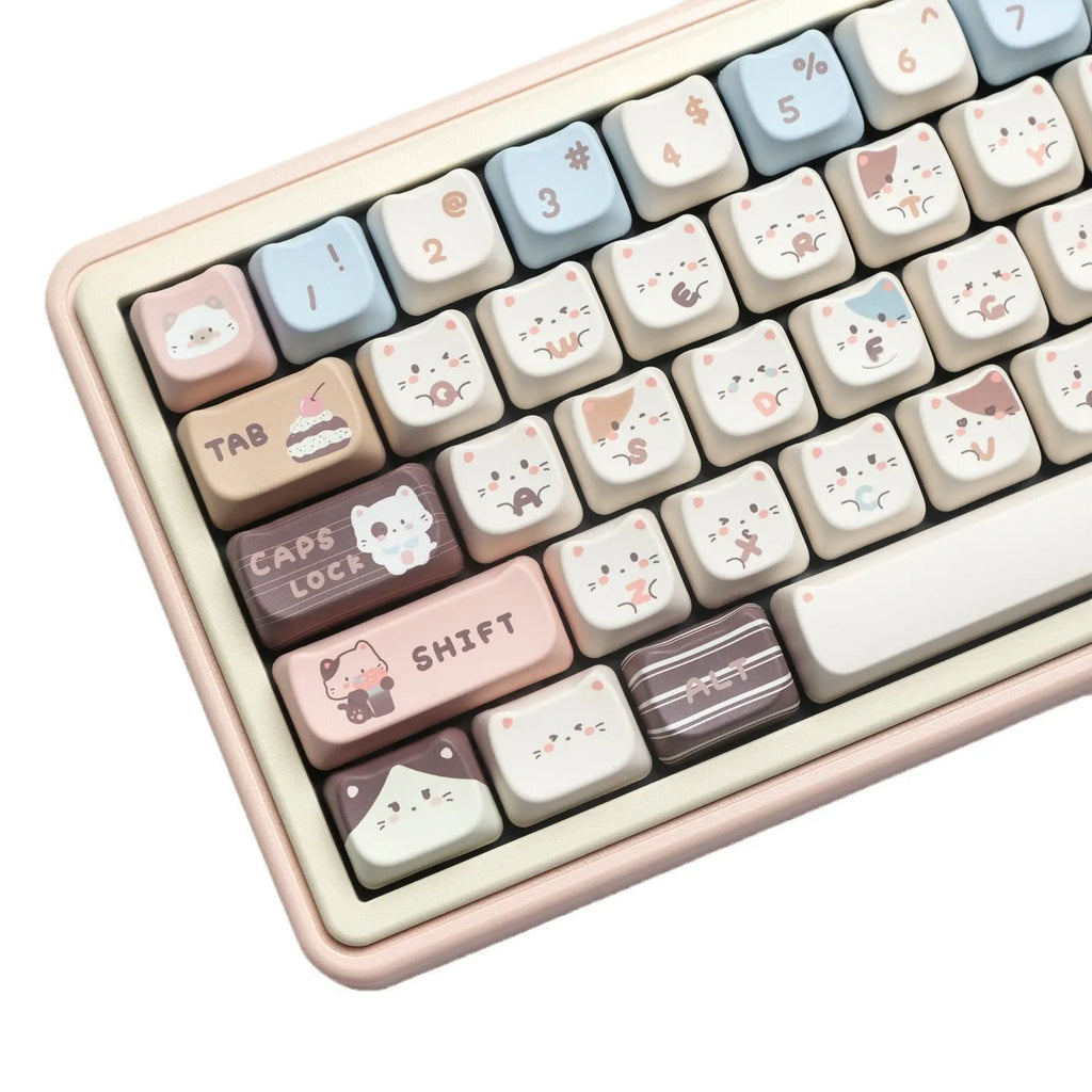 High sea salt cat design PBT key cap set with 7u space bar for March past mechanical keyboards