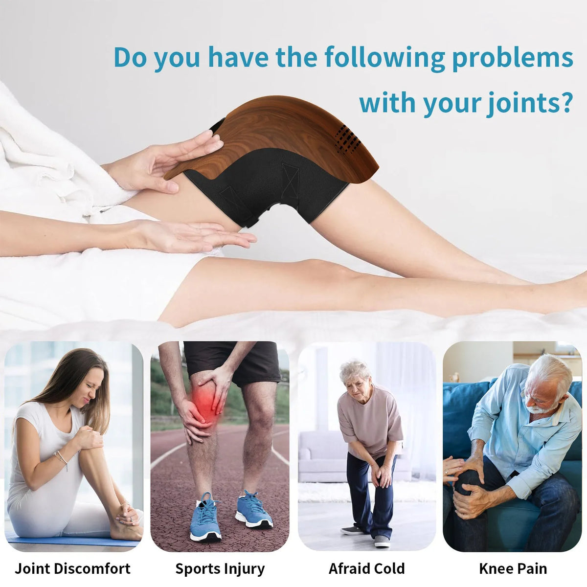 Intelligent electric knee massager with heating, kneading, infrared laser and vibration functions in white colour