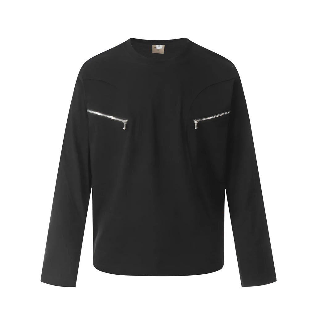 Men's loose fit cotton pullover top in black and floral grey colours on a hanger