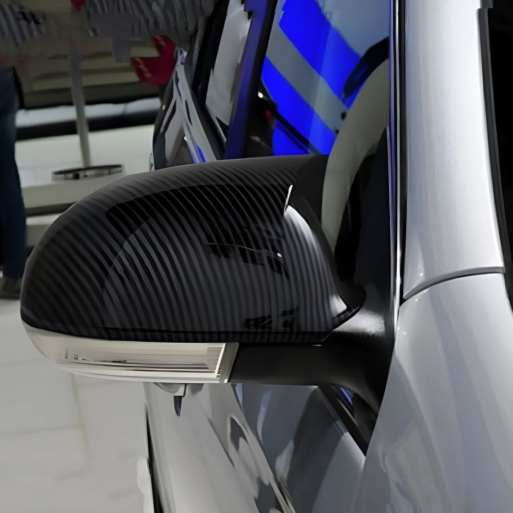 Volkswagen Sagitar mirror reflector shell pair in horn bright black plastic