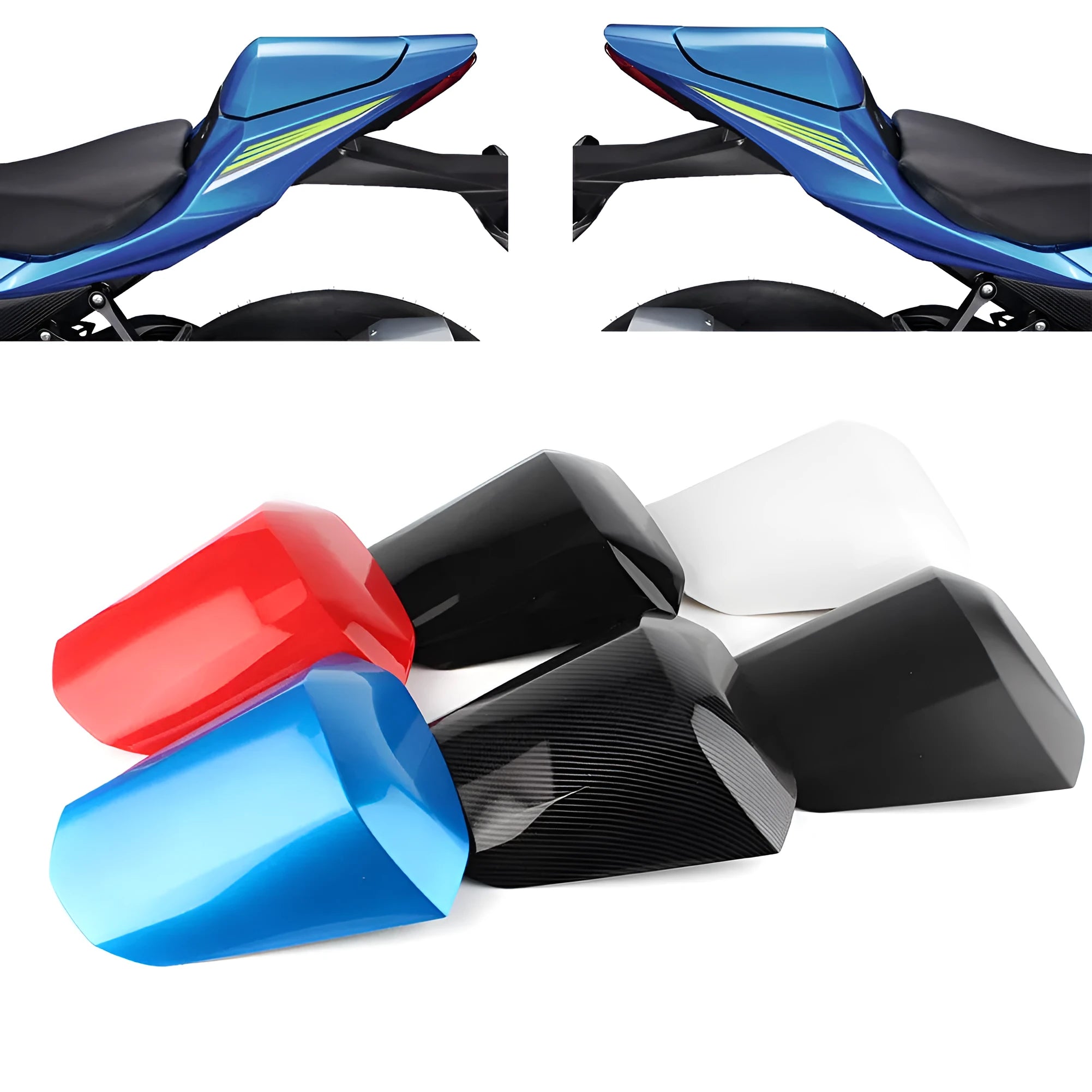 GSXR1000 motorcycle rear cowl seat cover in a choice of colours, showing its streamlined ABS plastic design.