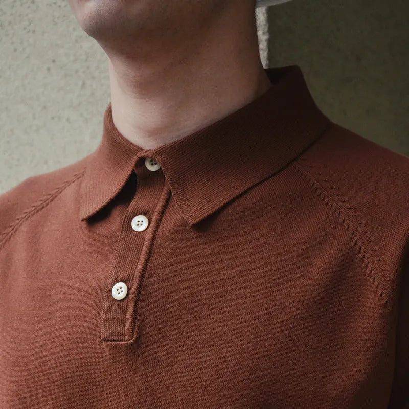 Retro slim fit men's cotton short-sleeved t-shirt shown in a dark brown colour.