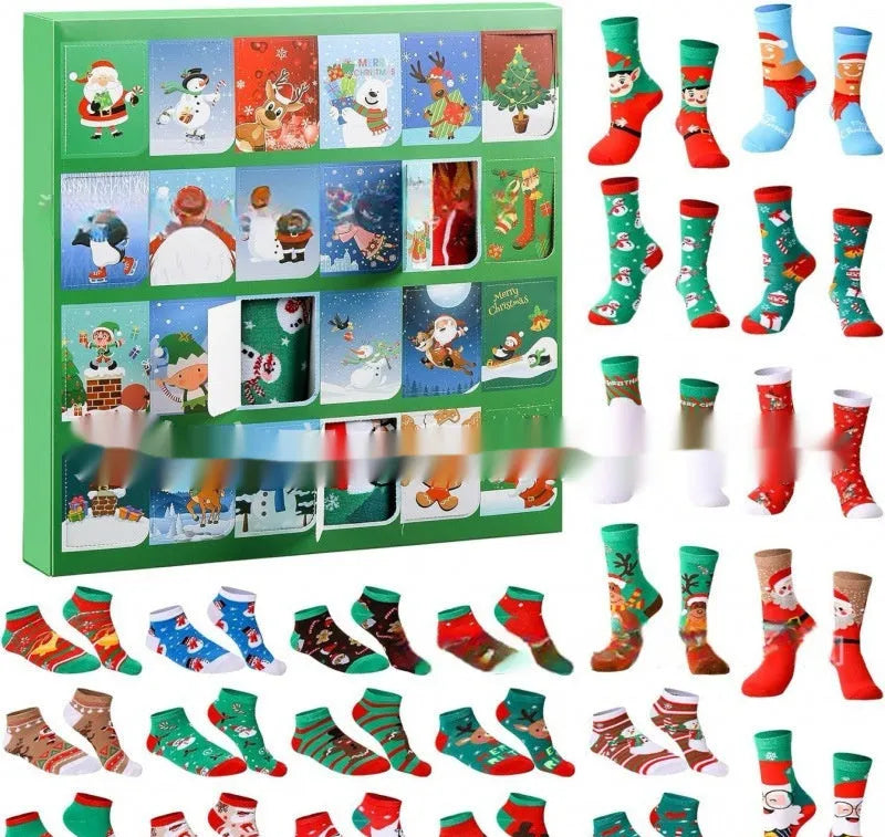 Assortment of seven different resin Christmas sock blind boxes for holiday decoration