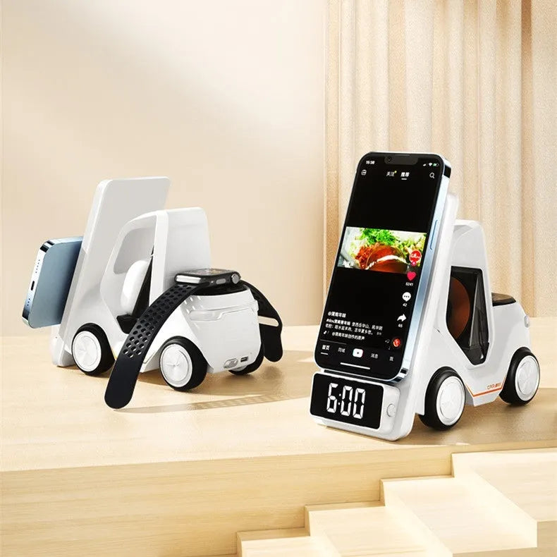 15W three-in-one wireless charging bracket in grey white yellow orange with Type-C interface