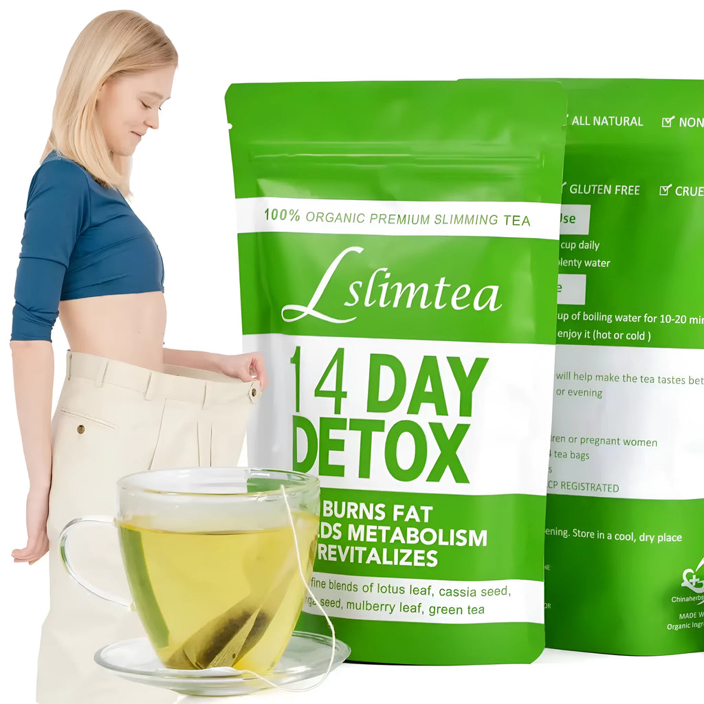 Box of 14-day herbal detox diet tea containing 14 individual sachets