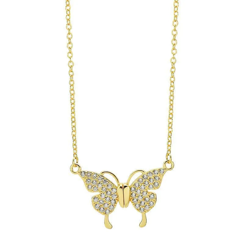 Gold titanium steel twisted chain clavicle necklace with magnetic butterfly snap closure.